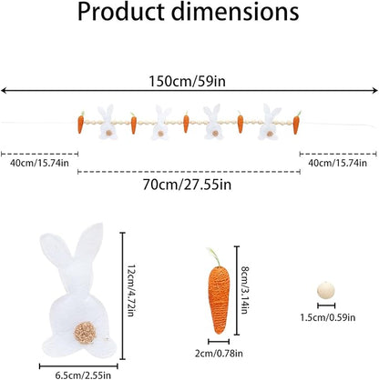 Easter Bunny Carrot Garlands, 27.5'' 3D Wooden Beads Rabbit Easter Banner Decorations, Rabbit Spring Decor Hanging Ornaments (White Orange, One Size)