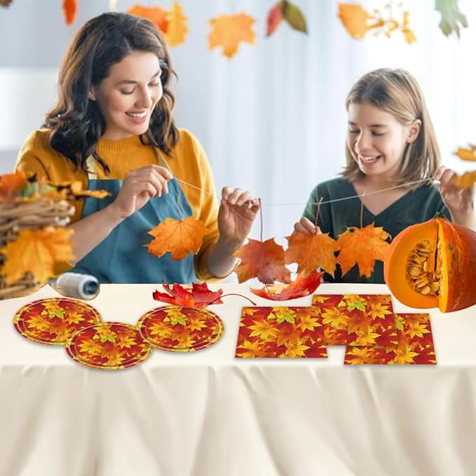 40Pcs Thanksgiving Day Party Supplies for 20 Guests - Fall Leaves Thanksgiving Day Autumn Plates and Napkins for Baby Shower Harvest Birthday Party Decorations