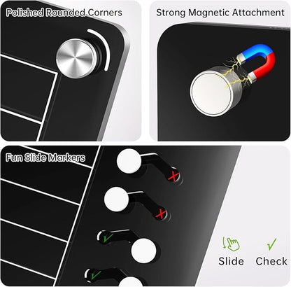 NiHome Black Acrylic Magnetic to Do List Planning Board with Sliders & Desktop Stand,Chore Chart for Kids & Adults,Checklist Routine Chart Task Board for Fridge & Desk,For Magnetic Metal Surfaces Only