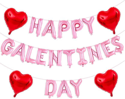 Pink Happy Galentines Day Balloons 16 Inch Galentine Balloons Red Heart Ballons for Galentines Day Decorations for Party Hotel Bedroom Office Classroom Indoor