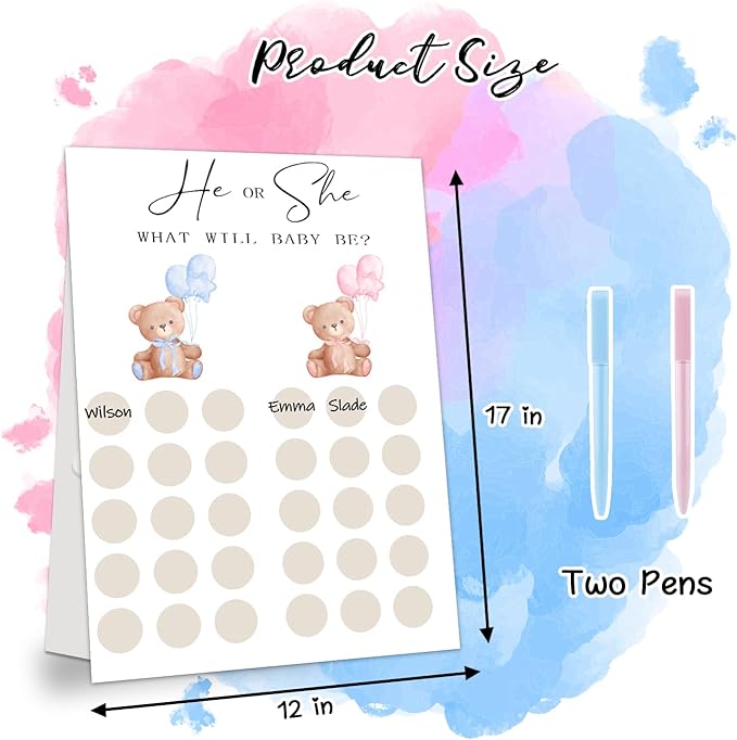 Gender Reveal Party Games, Teddy Theme Baby Gender Reveal Voting Board Sign, Teddy Boy Girl Voting with Two Pens, He or She, Baby Bear Gender Reveal Party Decorations Games for Boy or Girl Shower