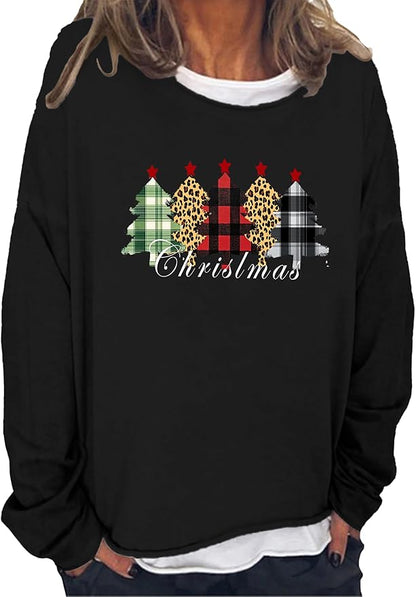 LOAIHA Merry Christmas Sweatshirt Crewneck Snowman Graphic Shirts Christmas Tree Sweater Long Sleeve Xmas Hoodie Pullover