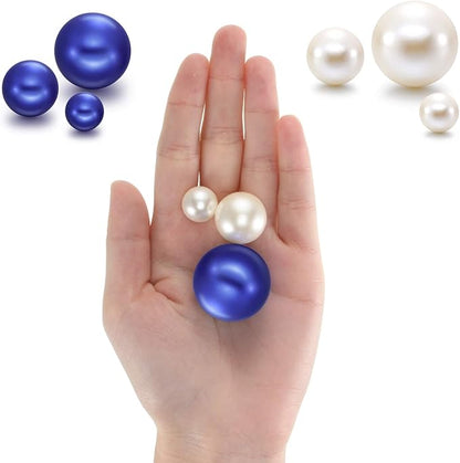 Hicarer 120 Pieces Pearl for Vase Filler Pearl Bead Vase Centerpieces Brush Holder Assorted Round Faux Bead for Crafting, Home Wedding Table Decor 14/20/30 mm (Creamy White, Royal Blue/Navy)