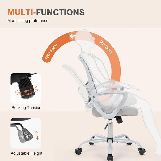 Sweetcrispy Ergonomic Mid-Back Mesh Home Office Desk Chair with Wheels, Lumbar Support, and Comfortable Armrests for Home, Bedroom, Study, Office