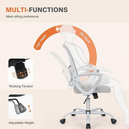 Sweetcrispy Ergonomic Mid-Back Mesh Home Office Desk Chair with Wheels, Lumbar Support, and Comfortable Armrests for Home, Bedroom, Study, Office