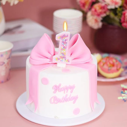 Sweet One Birthday Candles for Girls - Number 1 Candle, First Birthday Decorations for Girl, Fairy Cake Decorations, Colorful Macaron Candles for One Cake Topper (Pink)