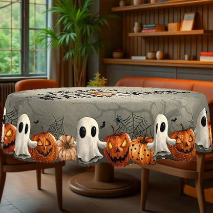 Eikione Round Tablecloth 60inch, Happy Halloween Tablecloth Waterproof and Wrinkle-Free, Table Covers, Summer Decorations for Home Dining