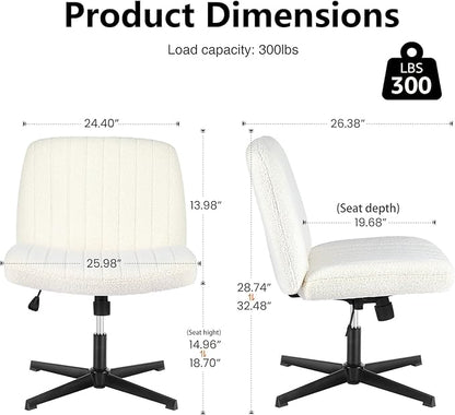 OLIXIS Criss Cross Chairs Legged Armless No Wheels Wide Seat Height Adjustable Swivel Rolling Padded Furry Cute Home Office Desk Seating for Bedroom, Student, Study Room