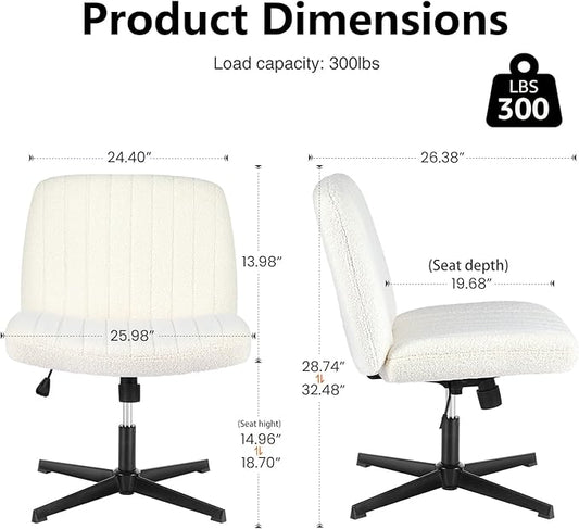 OLIXIS Criss Cross Chairs Legged Armless No Wheels Wide Seat Height Adjustable Swivel Rolling Padded Furry Cute Home Office Desk Seating for Bedroom, Student, Study Room