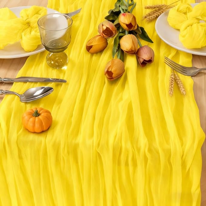 MLMC 3 Pack Yellow Table Runner 10ft Gauze Sheer Cheesecloth Table Runner Cheese Cloth Centerpiece Decororations 35x120 Inches for Wedding Bridal Baby Shower Birthday Party Decor