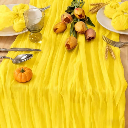 MLMC 3 Pack Yellow Table Runner 10ft Gauze Sheer Cheesecloth Table Runner Cheese Cloth Centerpiece Decororations 35x120 Inches for Wedding Bridal Baby Shower Birthday Party Decor