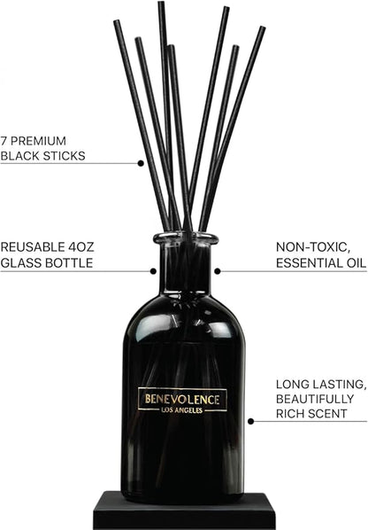 Benevolence LA Reed Diffusers for Home, Rose & Sandalwood Relaxing Fragrance | Aromatherapy Reed Diffuser Sticks with Gift Box, Scented Sticks for Bathroom | Home Décor