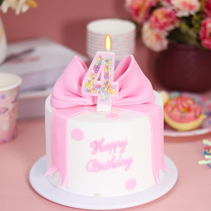 Birthday Candles for Girls - Number 4 Candle, Colorful Macaron Candles, 4 Cake Topper Cake Decorations, 4th Birthday Decorations for Girl, Theme Birthday Party Supplies (Pink)