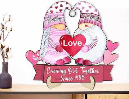 Growing Old Together Gnomes Wooden Plaque, Personalized Gifts for Him Her Husband, Custom Wood Sign Anniversary Couples Gift, Valentine Christmas Gift For Parents, Grandparents Wall Decor Sign 22