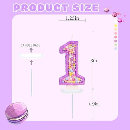 Birthday Candles - Number 1 Candle, Colorful Macaron Candles for Boys/Girls, Purple Party Decorations, Purple Cake Decorations