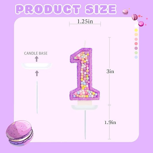 Birthday Candles - Number 1 Candle, Colorful Macaron Candles for Boys/Girls, Purple Party Decorations, Purple Cake Decorations