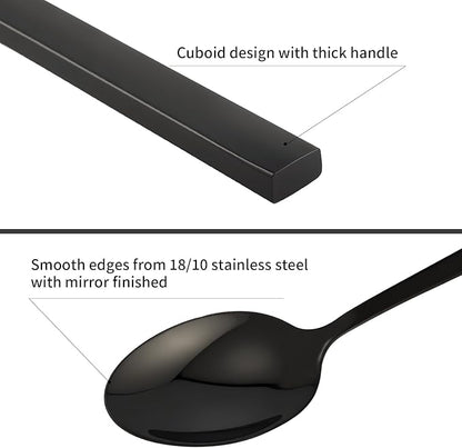 Stainless Steel Flatware Set Hand Forged 18/10 Silverware Set Mirror Black Cutlery Set with Cuboid Handle Matte Finished 20 Pieces Home Event Use Wedding Housewarming Gift Service for 4