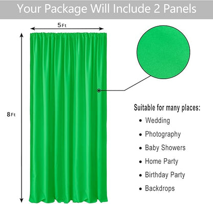 Hiasan Green Screen Backdrop Curtains for Parties, Polyester Photography Backdrop Drapes for Family Gatherings, Wedding Decorations, 5ftx8ft, Set of 2 Panels