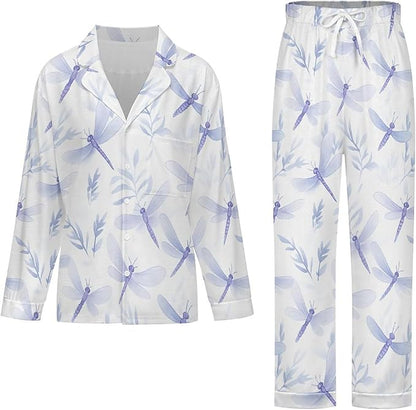 Lemons Leaves Ceramic Style Womens Pajama Set Long Sleeve Pajamas Top And Pants Soft Loungewear Pjs Sets