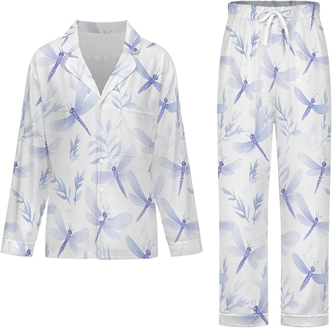 Lemons Leaves Ceramic Style Womens Pajama Set Long Sleeve Pajamas Top And Pants Soft Loungewear Pjs Sets