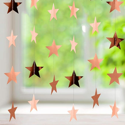 Patelai Glitter Star Garland Banner Christmas Decor 130 Feet Star Hanging Bunting Banner Twinkle Backdrop for Homecoming Classroom Wedding Birthday Halloween Party Supplies(Rose Gold)