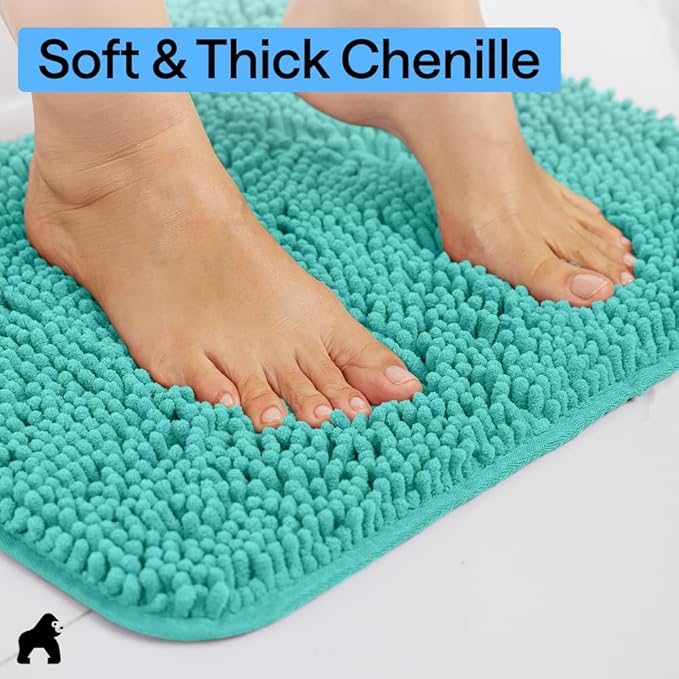 GORILLA GRIP Bathroom Rug Sets, Soft Chenille 2 Piece Area Rugs Set, Toilet Base Mat and 30x20 Carpet, Absorbent Microfiber Washable Mats Dry Quickly, Home Décor and Bath Room Accessories, Turquoise