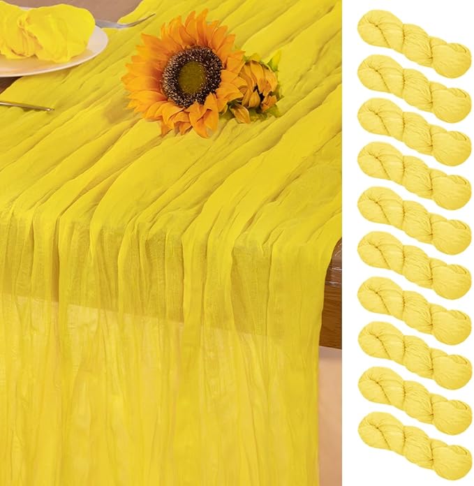 Lemon Yellow Cheesecloth Table Runner 10 Pack Christmas Table Runners Boho Gauze 120 Inches Yellow Cheese Cloth Table Decor for Xmas Holiday Season Parties Wedding Bridal Baby Shower Decor