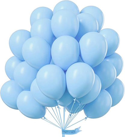 PartyWoo Light Blue Balloons 101pcs 12 Inch Baby Pastel Sky Aqua Blue Balloons for Birthday Gender Reveal Boy Baby Shower Graduation Bachelorette Anniversary Beach Dog Party Decorations Blue-Y4