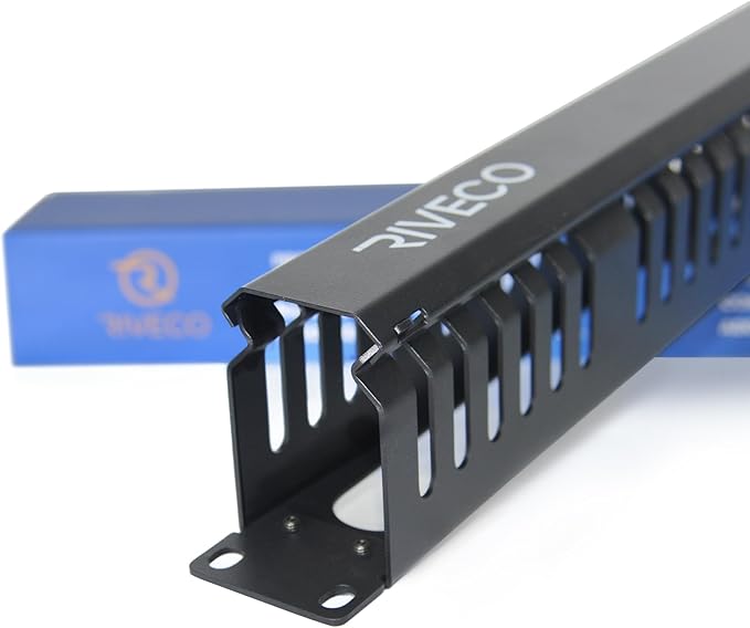 RIVECO 1U Cable Management for Racks & Server Cabinets Managing Cord & Wire, Cable Raceway for 19” Rack Mount 24 Slots Large 2.8 Inches Capacity Black