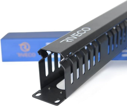 RIVECO 1U Cable Management for Racks & Server Cabinets Managing Cord & Wire, Cable Raceway for 19” Rack Mount 24 Slots Large 2.8 Inches Capacity Black