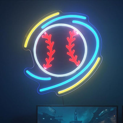 Baseball Neon Sign - 12.6” x 11.8” Dimmable LED Wall Light for Bedroom, Game Room, Bar, Man Cave - USB Powered Baseball Decor Gift for Boyfriend, Dad, Husband