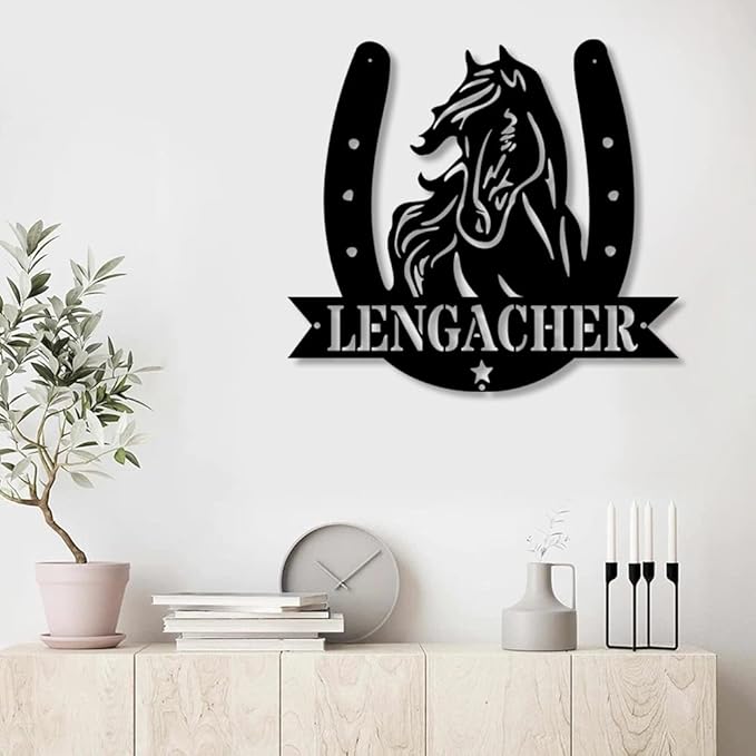 Personalized Name Horse Lamp Custom Wooden/Metal Horse Night Light Horse Wall Art LED Horse Light Farmhouse House Sign Horse Themed Gifts for Girl Birthday Christmas (LED Horse Sign)