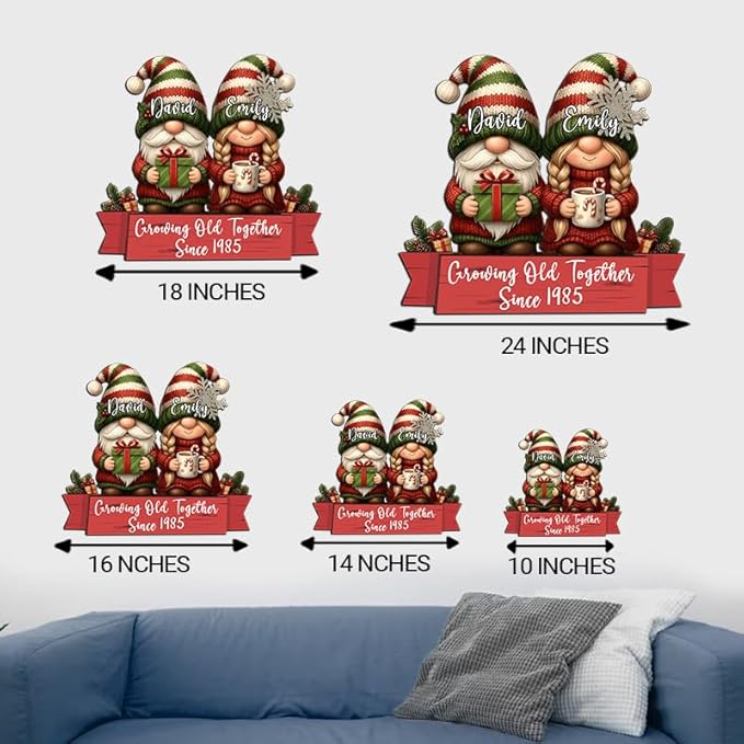 Growing Old Together Gnomes Wooden Plaque, Personalized Gifts for Him Her Husband Wife, Custom Wood Sign Anniversary Couples Gift, Christmas Gift For Parents, Grandparents Decorations Sign 25