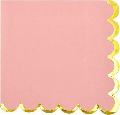 200 Pack Pink Paper Napkins Gold Foil Scalloped Cocktail Napkins Pink Disposable Beverage Napkins for Pink Themed Party Supplies Birthday Baby Shower Wedding Dinnerware Tableware Decorations