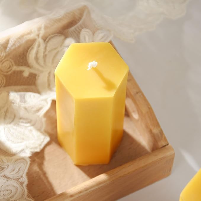 6PCS Hexagon Beeswax Pillar Candles,Large Handmade Pure Beeswax Candle,Unscented Smokeless，2 * 4",18H, Raw