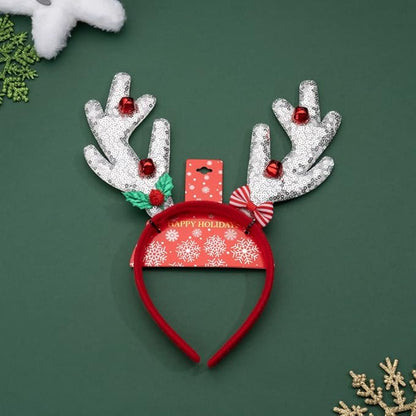 Madison Tyler Christmas Silver Reindeer Antlers with Mistletoe and Jingle Bells Headband | Cute Soft Headbands for Christmas Party | Holiday Gifts for Women