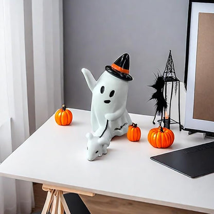 Halloween Ghost Figurine - Spooky Resin Statue, Cute Finger Ornaments, Perfect for Indoor & Porch Halloween Decor (E)