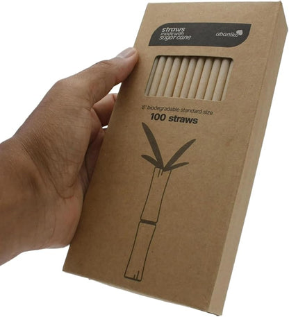 100 pcs of Premium Disposable Biodegradable Drinking Straws, 8.25" Long - Made from Sugar Cane Bagasse, Ideal for Hot and Cold Drinks, Eco-Friendly and Tasteless