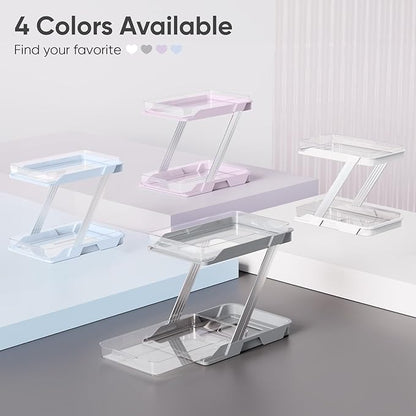 3 Pack Bathroom Organizers and Storage - Multi-Purpose,2-Tier Clear Pull Out Organization for Bathroom,Under Sink,Kitchen,Vanity,Countertop,Cabinet,Pantry & Medicine Cabinet,Blue