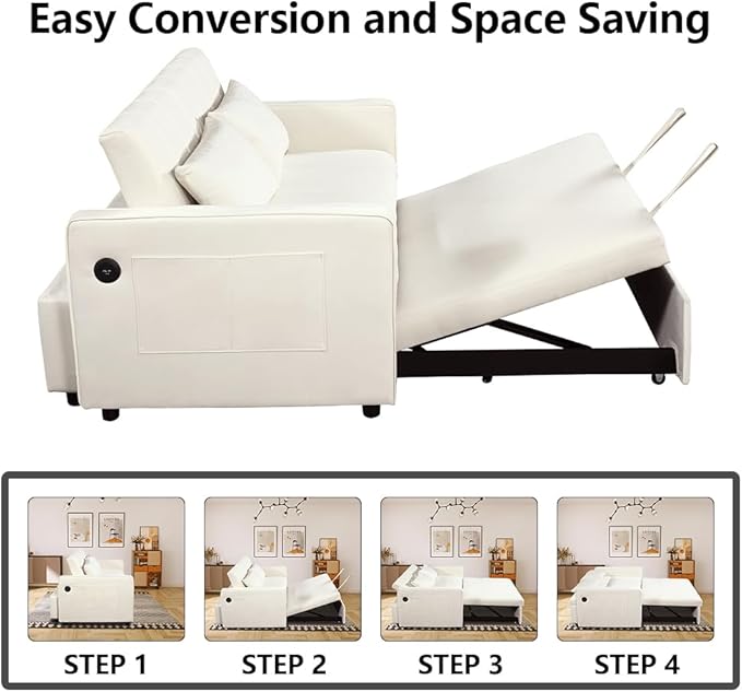 Convertible Chair Bed - Sleeper Sofa Bed with Pillow, Pull Out Sleeper Bed with Adjustable Backrest, Multi-Functiona Lounge Chair with Modern Linen Fabric for Living Room, Apartment