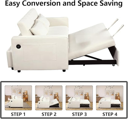 Convertible Chair Bed - Sleeper Sofa Bed with Pillow, Pull Out Sleeper Bed with Adjustable Backrest, Multi-Functiona Lounge Chair with Modern Linen Fabric for Living Room, Apartment