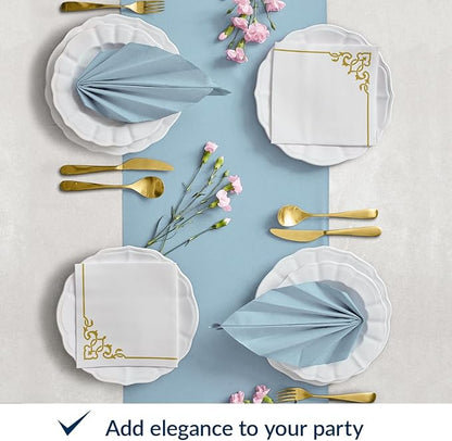 PAW - 50 Pieces Baby Blue Linen-Feel Paper Napkins 16" x 16", Monocolor Disposable Cloth-Like Napkins, Light Blue Dinner Napkins for Baby Shower, Gender Reveal Party, Wedding, Picnic
