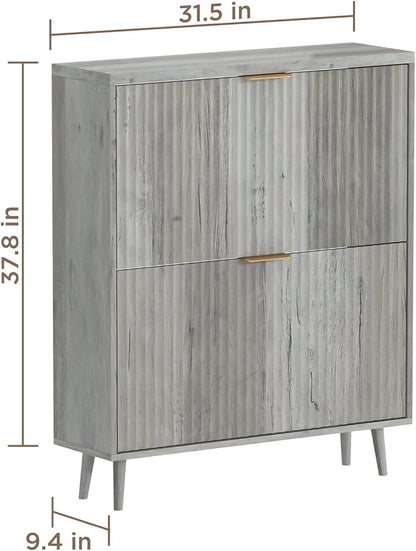 Shoe Cabinet Storage,Modern Freestanding Organizer with 2 Flip Drawers,Narrow Shoe Rack Cabinet for Entryway,Grey