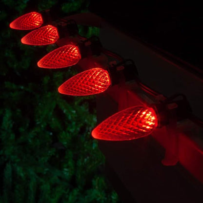 Wintergreen Lighting 100 C9 OptiCore LED Commercial Outdoor Christmas Lights – Heavy Duty Christmas String Lights; Green Wire (100 ft, Red)