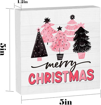Pink Merry Christmas Decor for Home Pink Christmas Tree Decorations for Office Room Merry Xmas Decorations Table 5 x 5 Inches