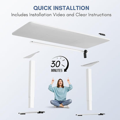 Furmax Electric Height Adjustable Standing Desk Large 63 x 24 Inches Sit Stand Up Desk Home Office Computer Desk Memory Preset with T-Shaped Metal Bracket, White