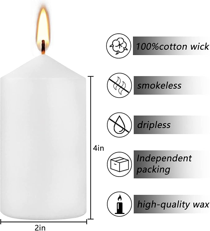 2x4 High White Pillar Candles, Set of 20, Unscented. Bulk Buy. Ideal for Wedding, Emergency Lanterns, Spa, Aromatherapy, Party