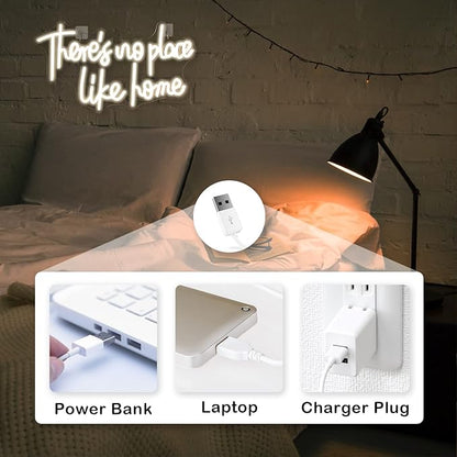 Lucunstar There‘s No Place Like Home Neon Sign For Room Warm White Led Sign USB Powered Neon Light for Wall Decor Light Up Signs for Wedding Party Bedroom Home Decor