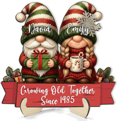Growing Old Together Gnomes Wooden Plaque, Personalized Gifts for Him Her Husband Wife, Custom Wood Sign Anniversary Couples Gift, Christmas Gift For Parents, Grandparents Decorations Sign 25