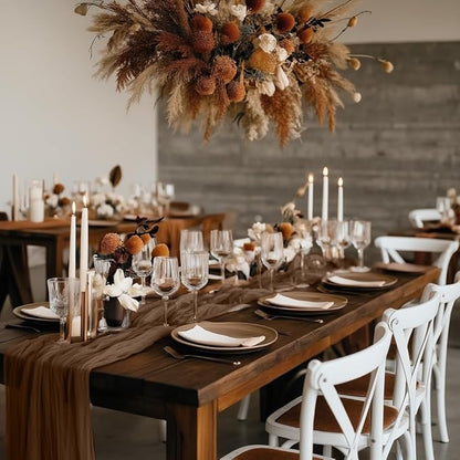 6 Pack Brown Cheesecloth Table Runner 35x120 Inch Gauze Coffee Table Runner Rustic Boho Cheese Cloth Sheer Runner for Wedding Baby Shower Bridal Shower Birthday Party Decorations